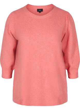 Melerad stickad tröja med 3/4-ärmar, Spiced Coral Mel., Packshot image number 0