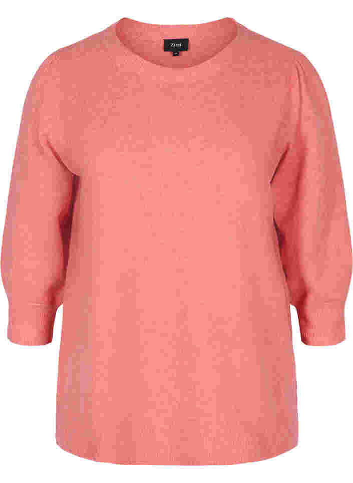 Melerad stickad tröja med 3/4-ärmar, Spiced Coral Mel., Packshot image number 0