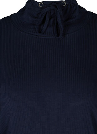 Långärmad blus med hög hals och snöre, Navy Blazer, Packshot image number 2