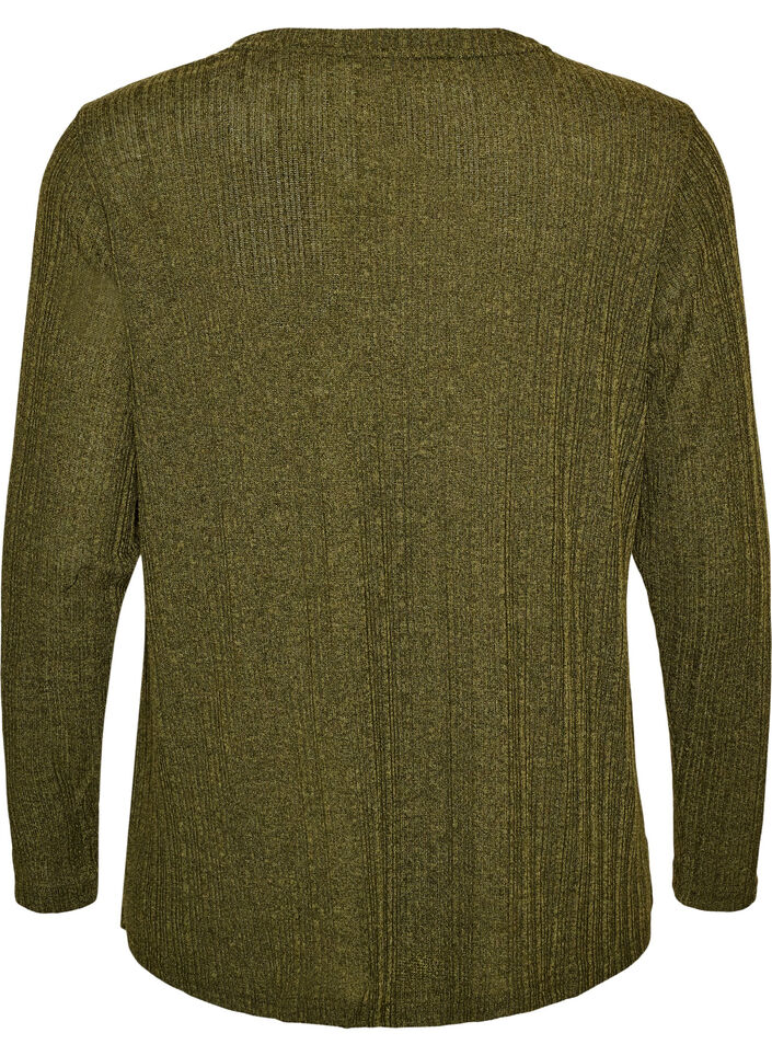 Jerseyblus med ribbstruktur och l&aring;nga &auml;rmar, Gr&ouml;n, Packshot image number 1