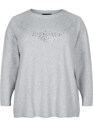 Melerad stickad tröja med paljetter, Light Grey Melange, Packshot image number 0