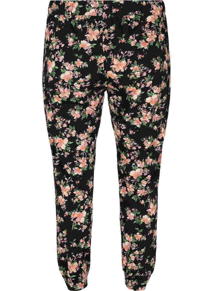 Pyjamasbyxor med blommigt mönster i bomull, Black Flower, Packshot image number 1
