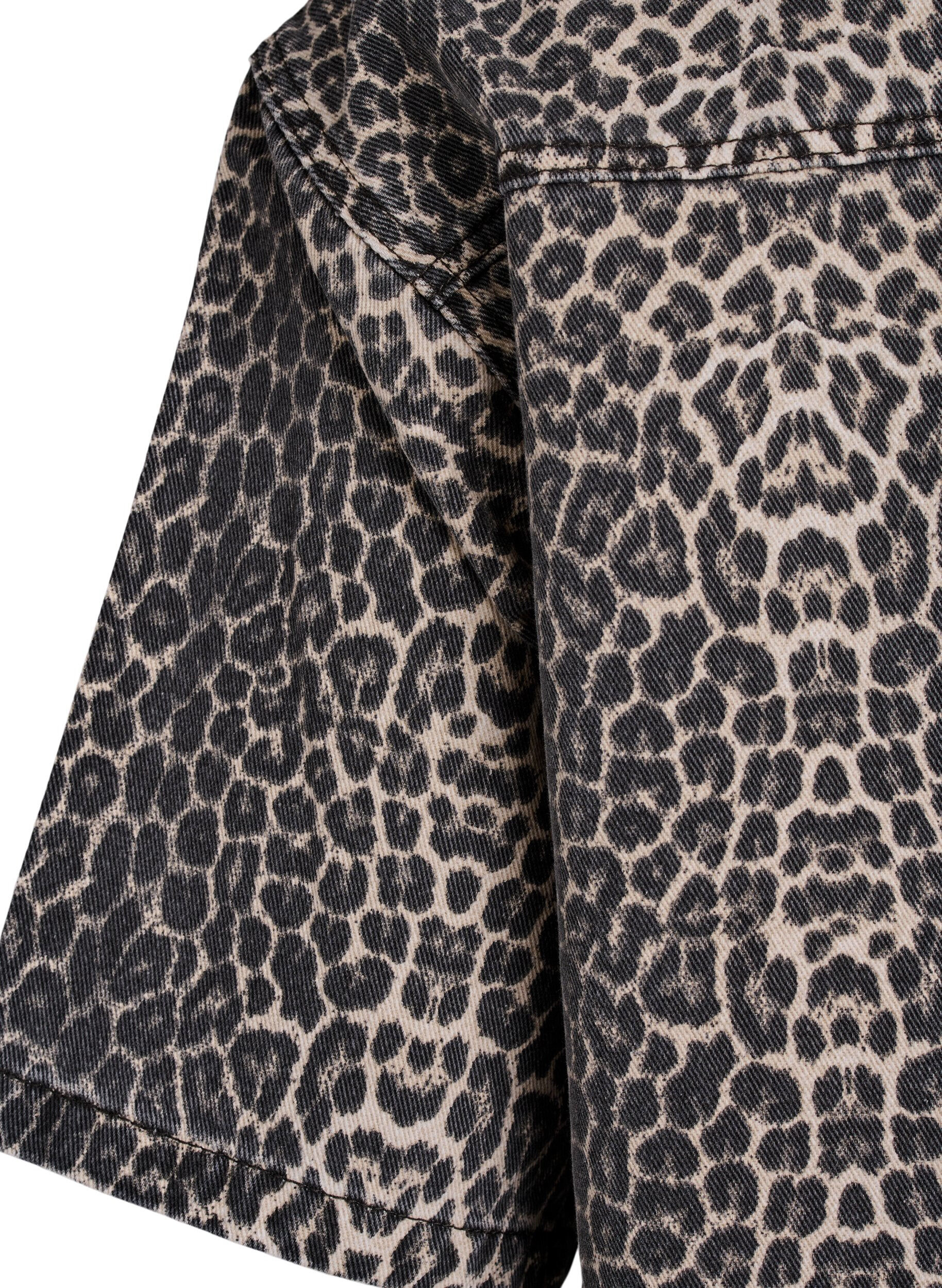 Zizzi Denimskjorta med leopardm&ouml;nster och korta &auml;rmar, Brun, Packshot image number 3