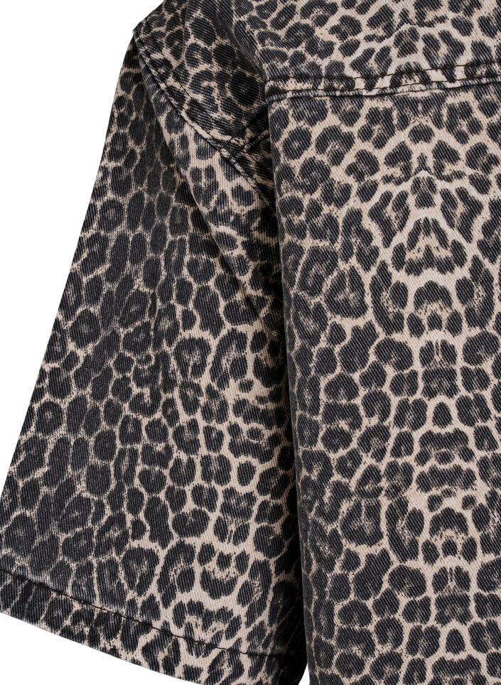 Denimskjorta med leopardm&ouml;nster och korta &auml;rmar, Brun, Packshot image number 3