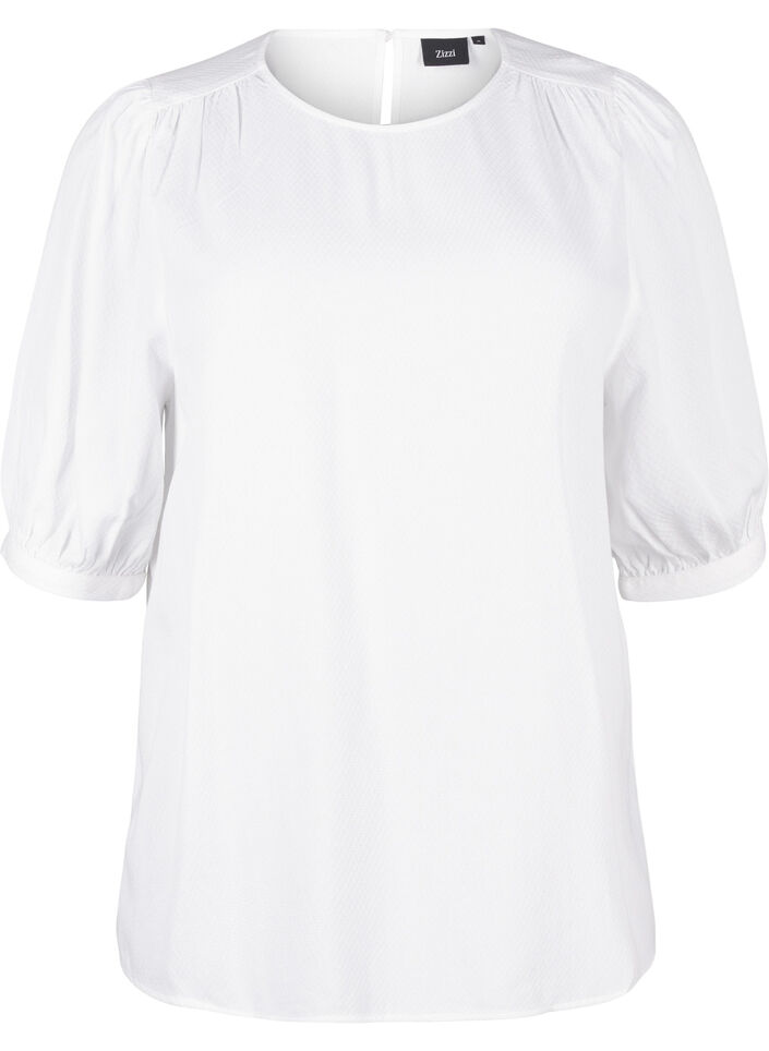 Blus i viskos med halvlång ärm, Bright White, Packshot image number 0
