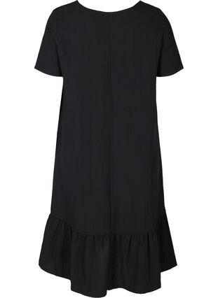 Kortärmad viskosklänning med v-ringning, Black, Packshot image number 1