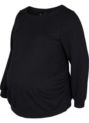 Gravidsweatshirt med ribbade kanter, Black, Packshot image number 0