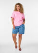 T-shirt i bomull med v&aring;giga kontrasterande kanter, Rosa, Model image number 1