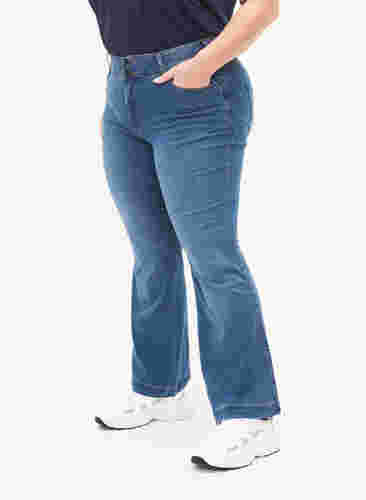 Högmidjade Ellen jeans med bootcut, Blue denim, Model image number 2