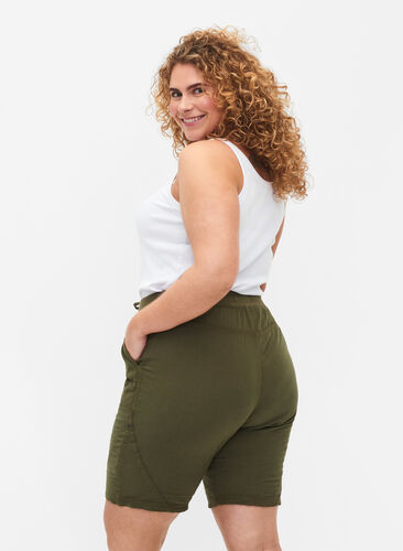 Lösa shorts i bomull med fickor, Ivy Green, Model image number 1