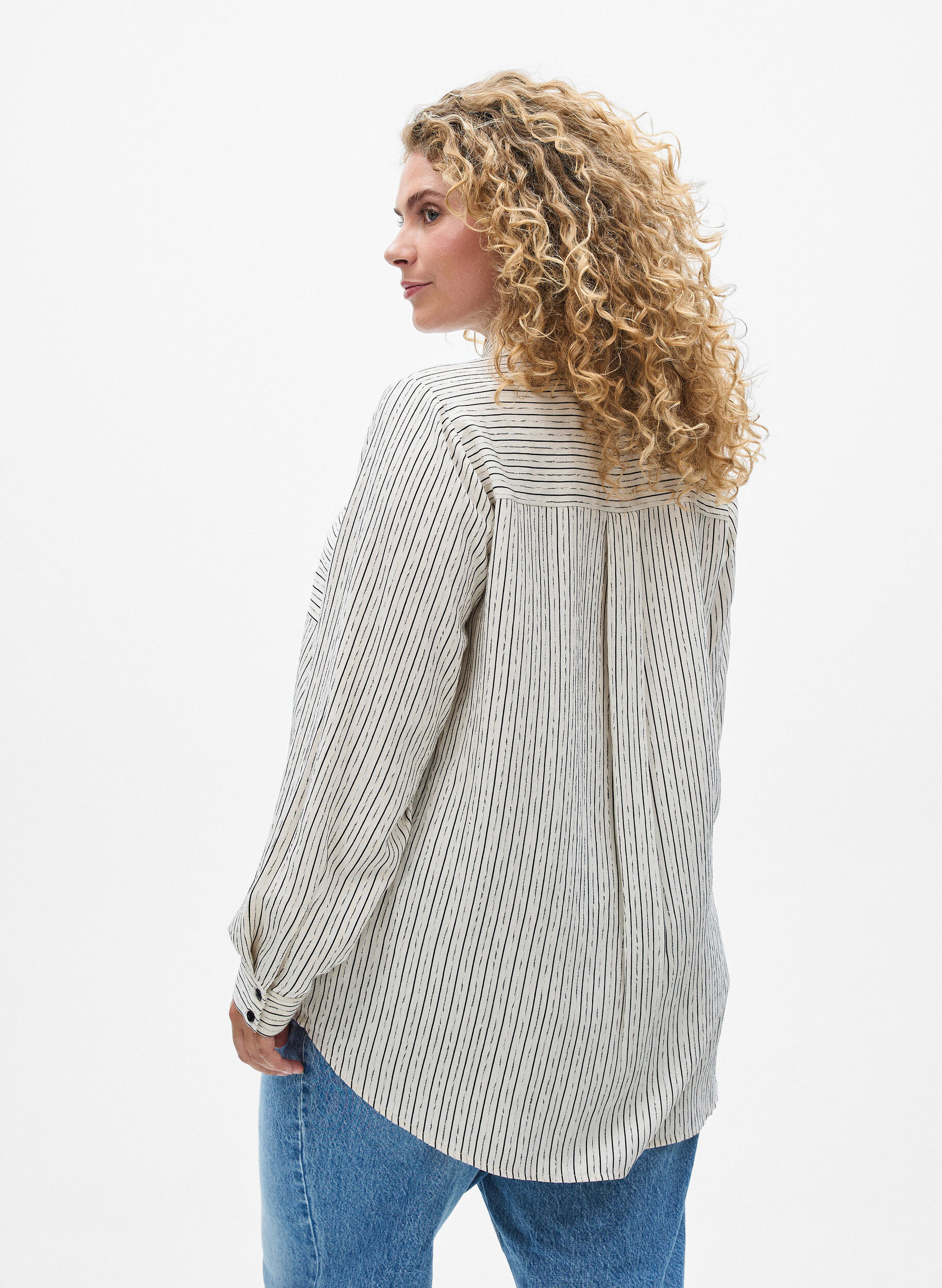 Zizzi Skjorta med randigt m&ouml;nster, Vit, Model image number 2