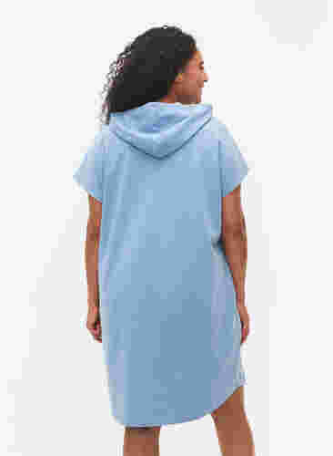 Kortärmad swetshirtklänning med huva, Faded Denim, Model image number 1