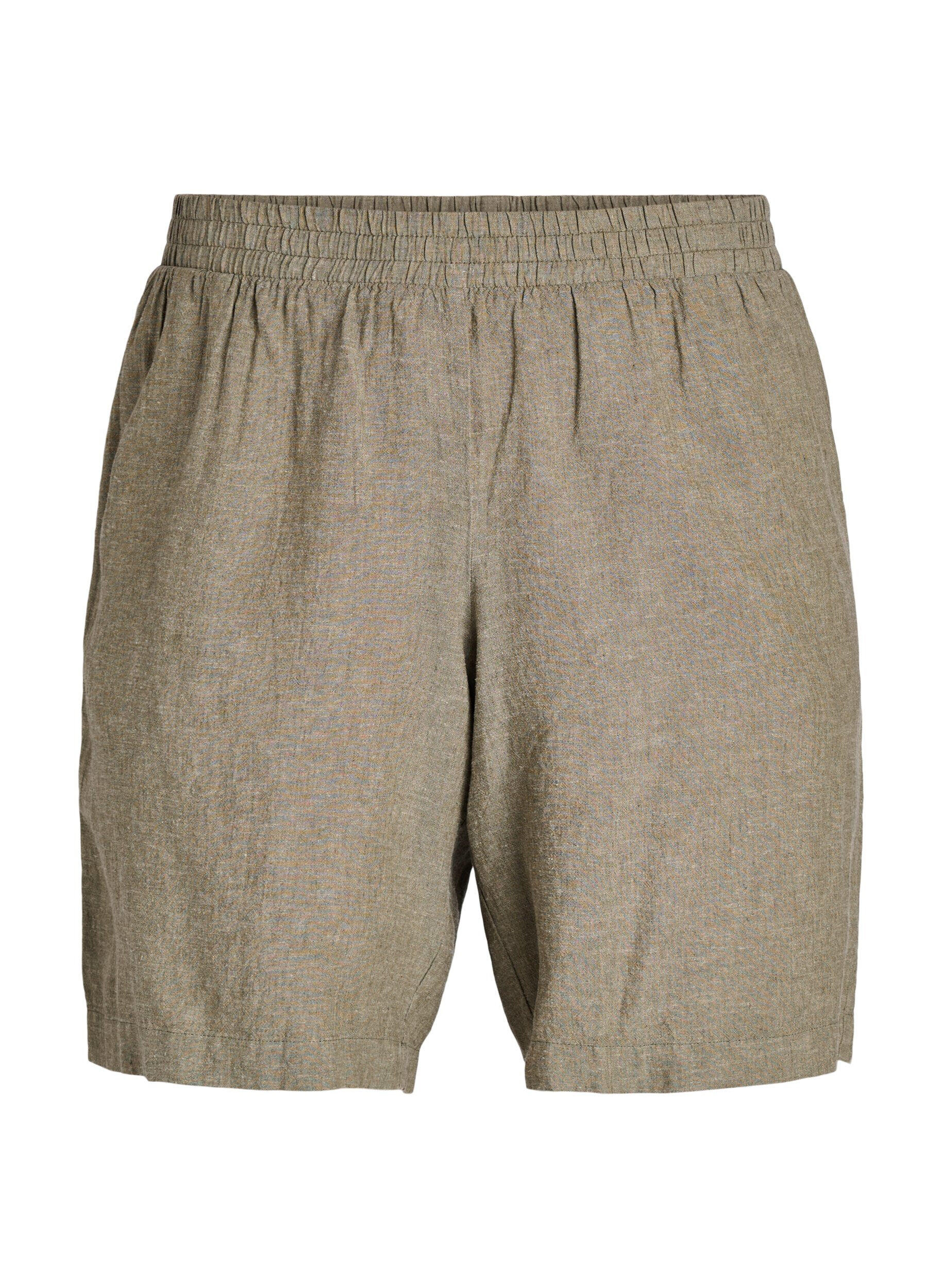 Shorts i linne och viskos med h&ouml;g midja