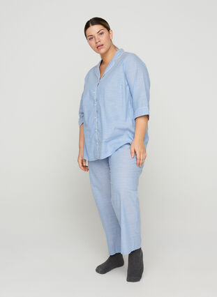 Randiga pyjamasbyxor i bomull och lös passform, White/Blue Stripe, Model image number 0