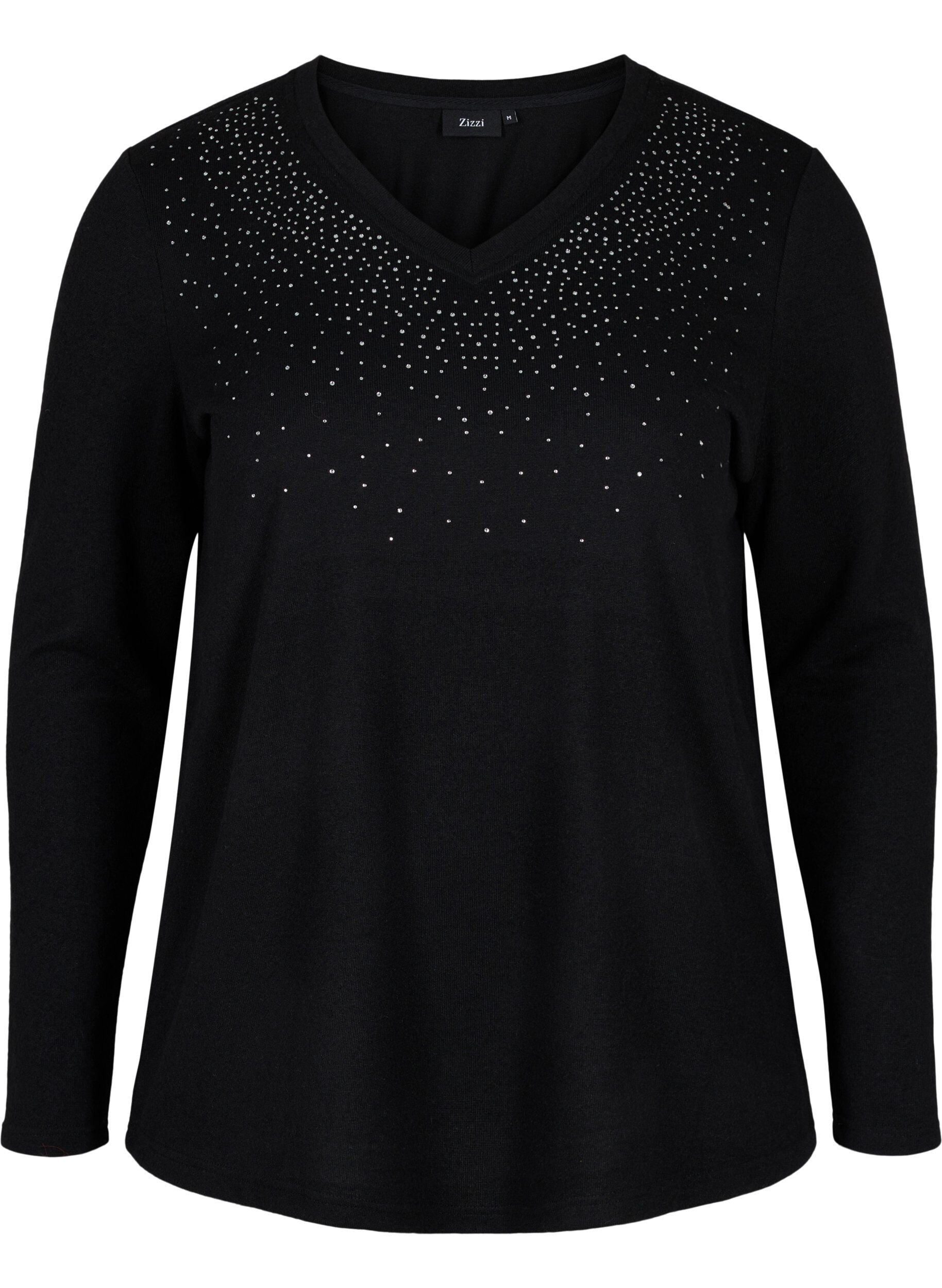 Zizzi Topp med strass och l&aring;nga &auml;rmar, Black, Packshot image number 0