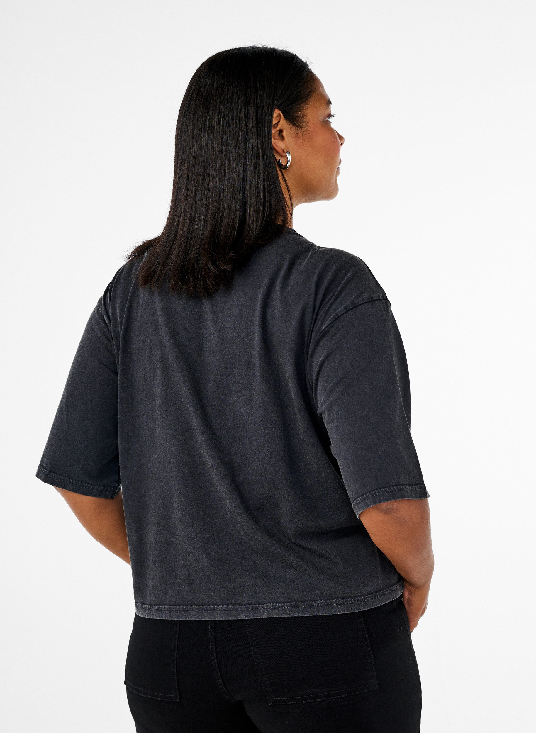 Zizzi Boxig t-shirt i ekologisk bomull, Gr&aring;, Model image number 2