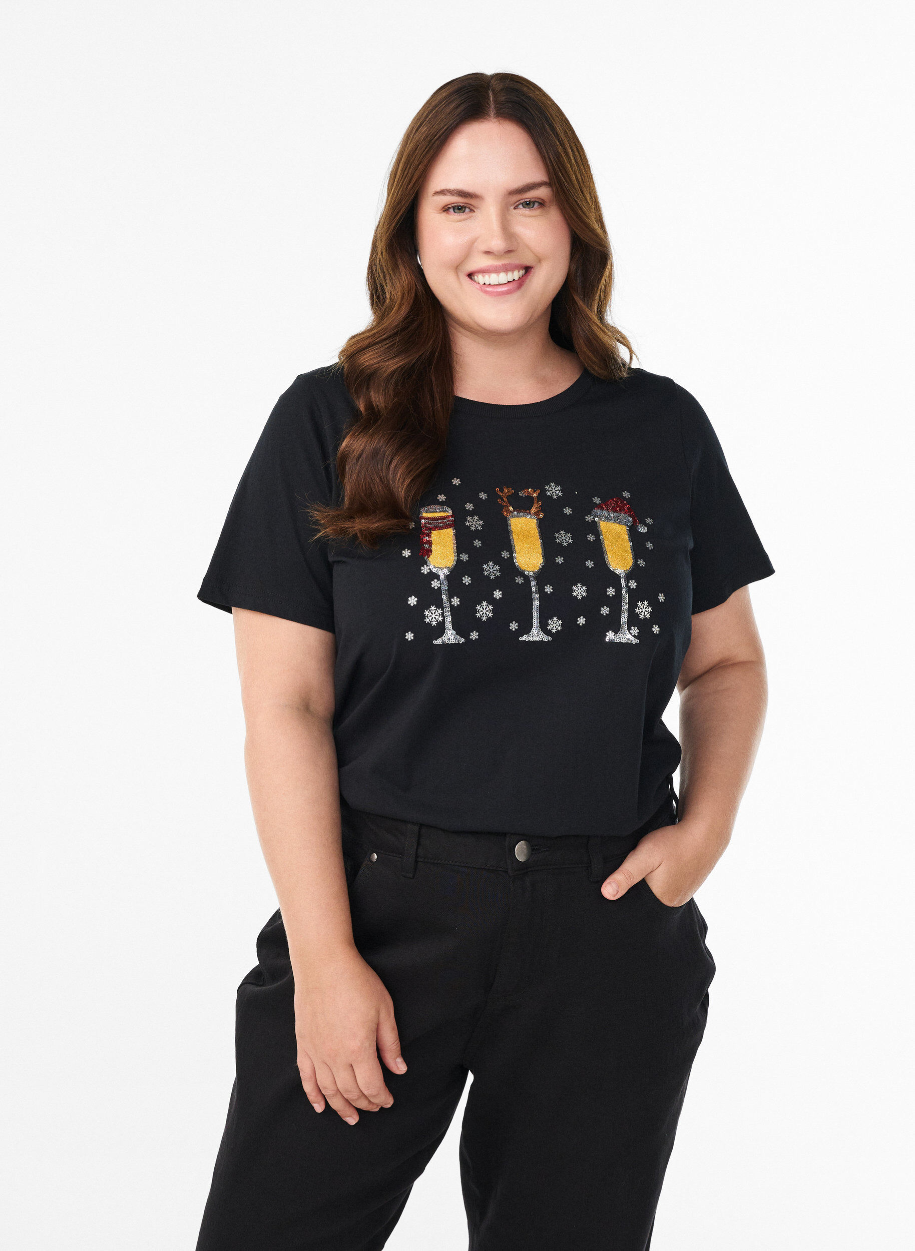 ZizziJul-t-shirt i ekologisk bomull, Svart, Model image number 0