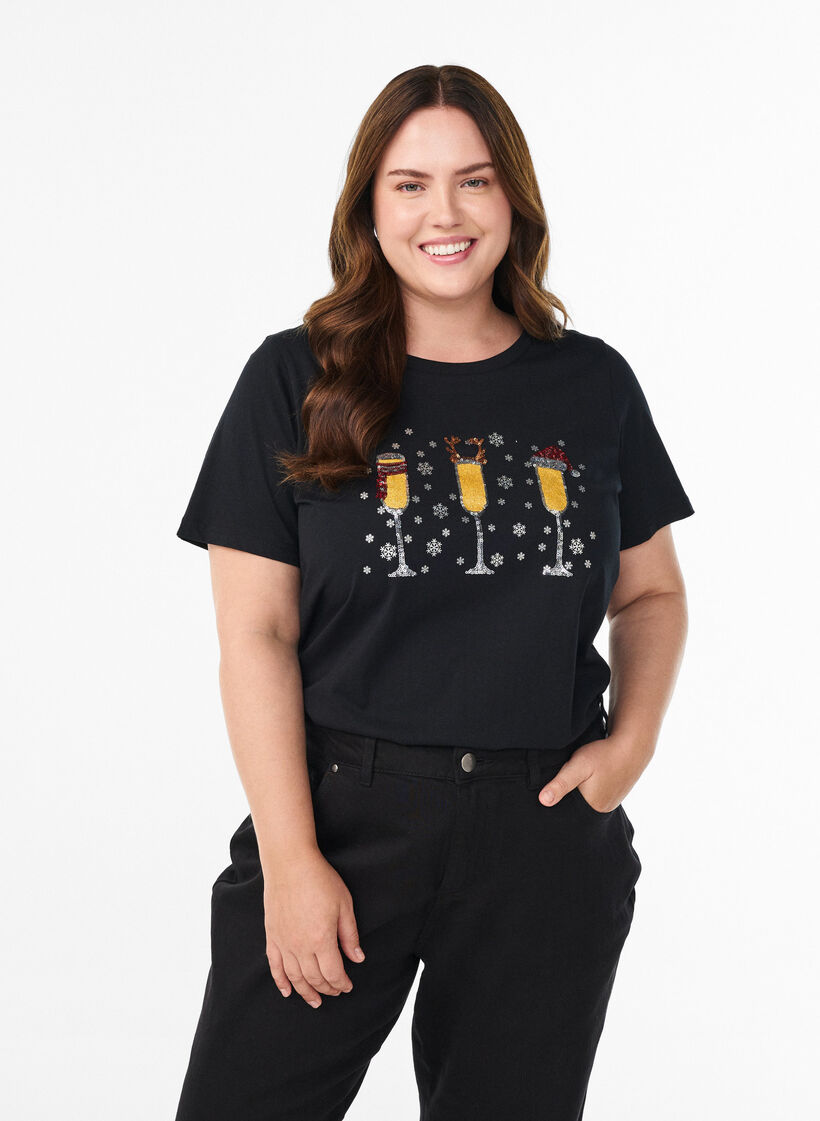 Jul-t-shirt i ekologisk bomull, Svart, Model image number 0