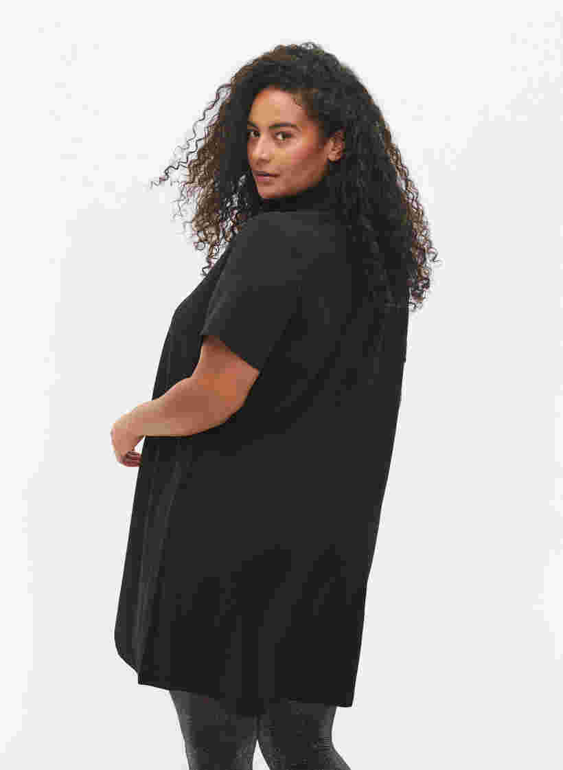 Kortärmad klänning med hög krage, Black, Model image number 1