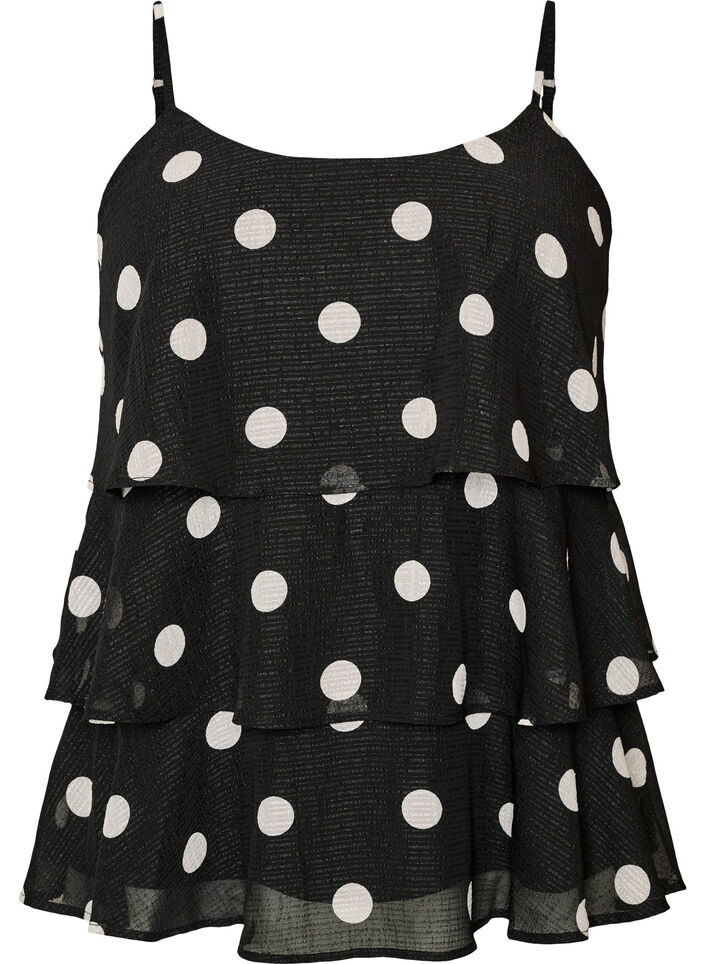 Topp i lager med volanger och spaghettiband, Svart, Packshot