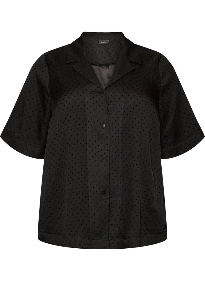 Prickig skjortblus med slag, Svart, Packshot