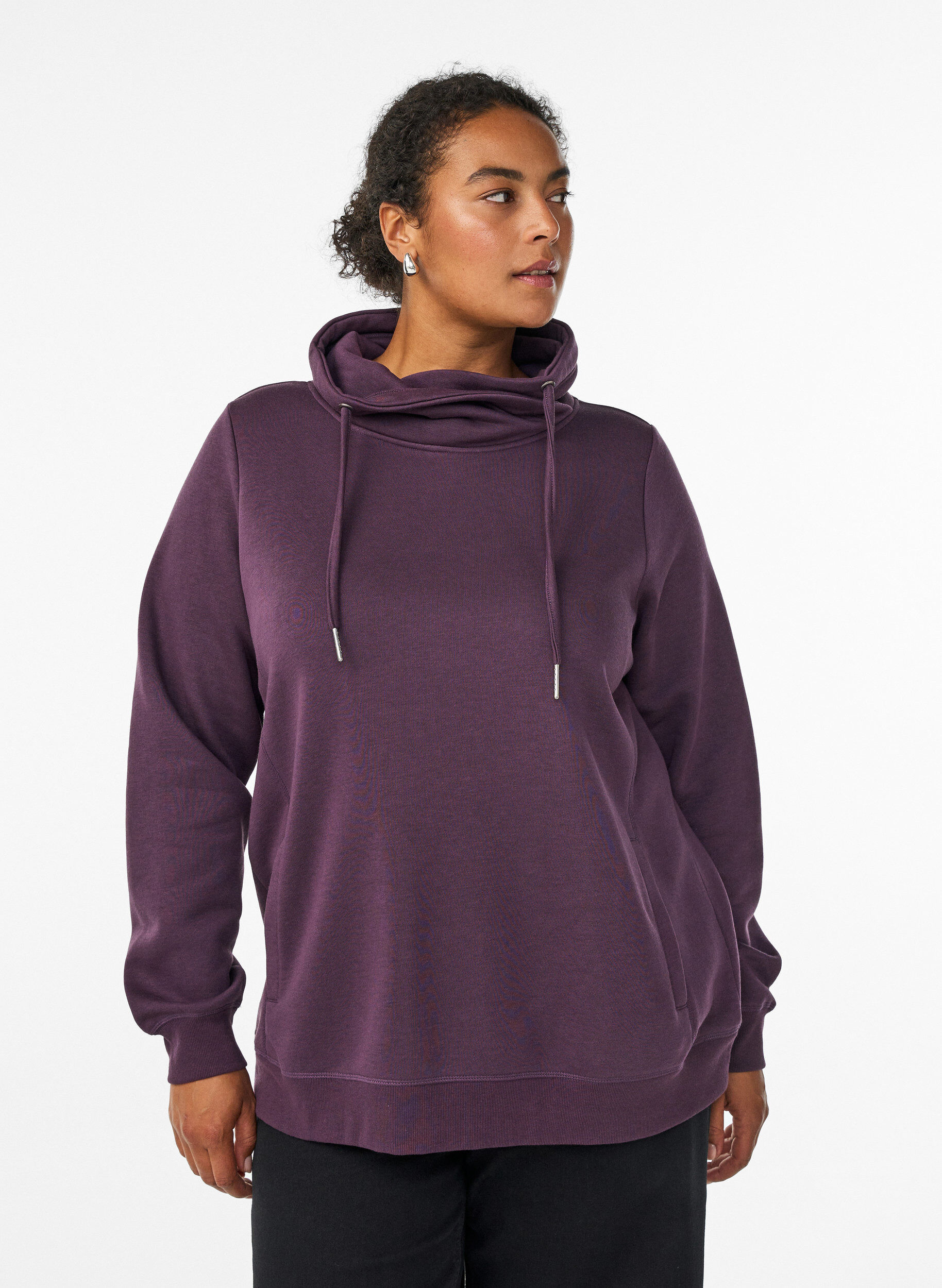 Sweatshirt med h&ouml;g krage och fickor, Lila, Model