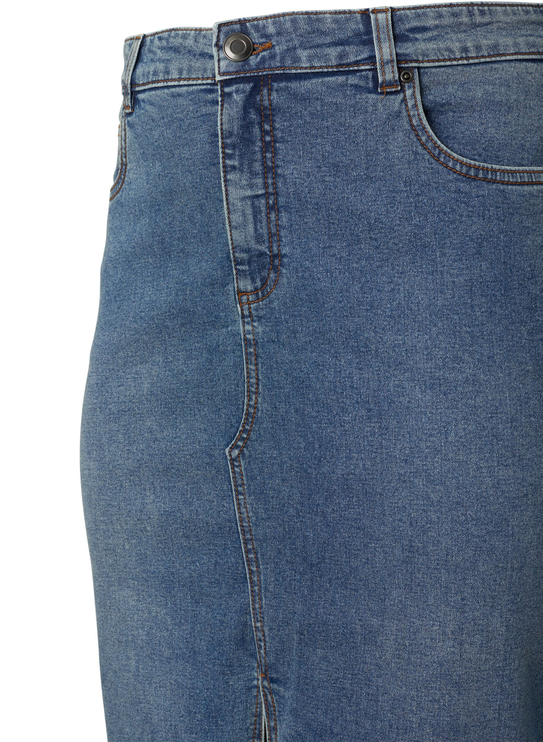 Zizzi Jeanskjol med slits framtill, Blue denim, Packshot image number 2
