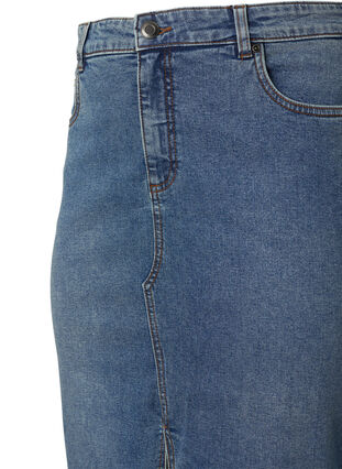 Jeanskjol med slits framtill, Blue denim, Packshot image number 2
