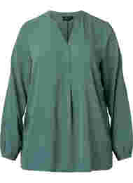 Enfärgad blus med v-hals, Mallard Green