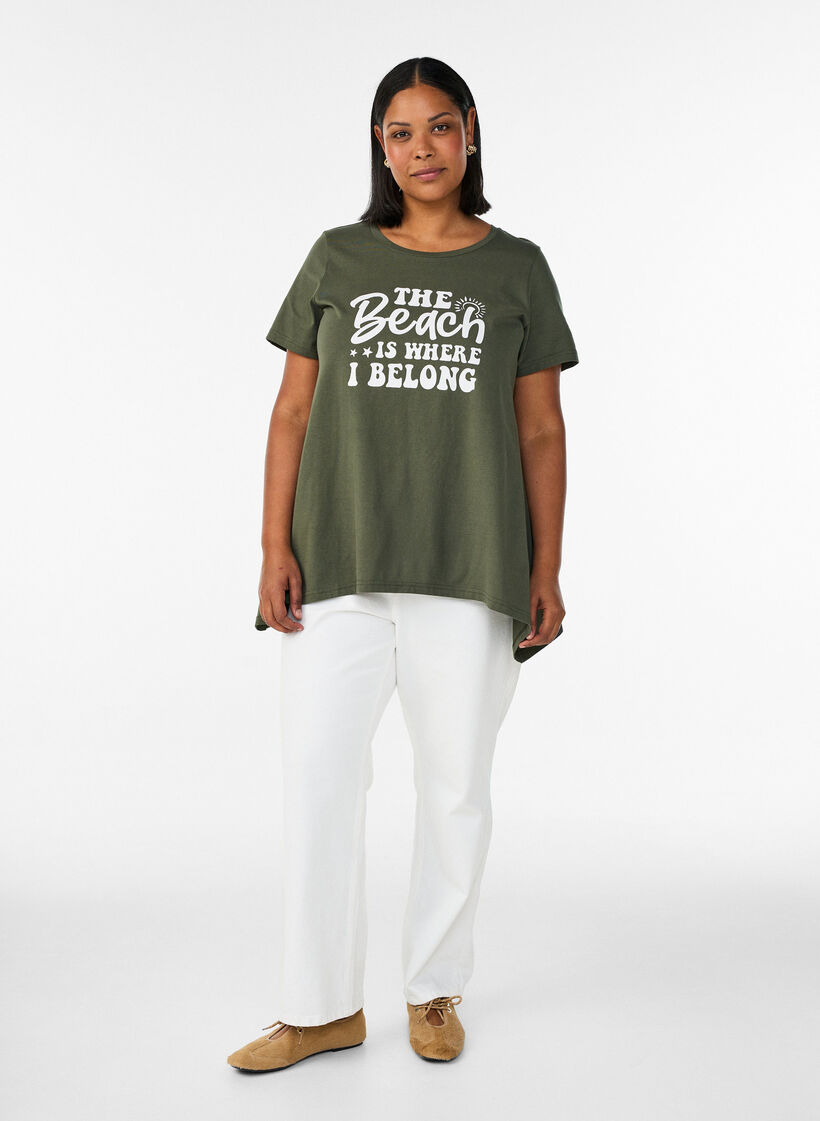 T-shirt med rund hals och A-linjeform, Gr&ouml;n, Model image number 1
