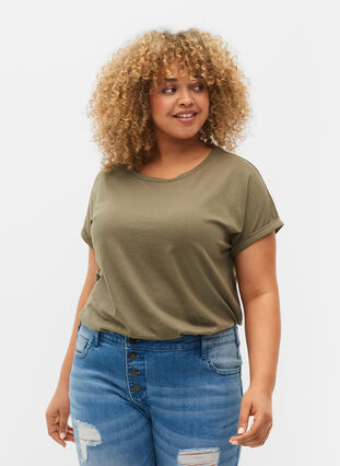 Kortärmad t-shirt i bomullsmix, Dusty Olive, Model image number 0