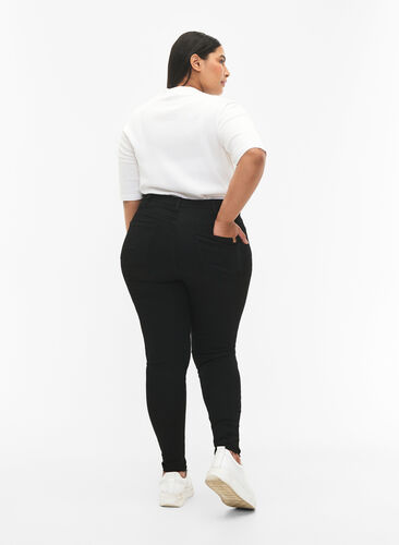 Amy jeans med hög midja och knappar, Black, Model image number 1