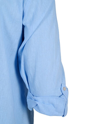 Skjortblus med knäppning i en blandning av bomull och linne, Serenity, Packshot image number 4