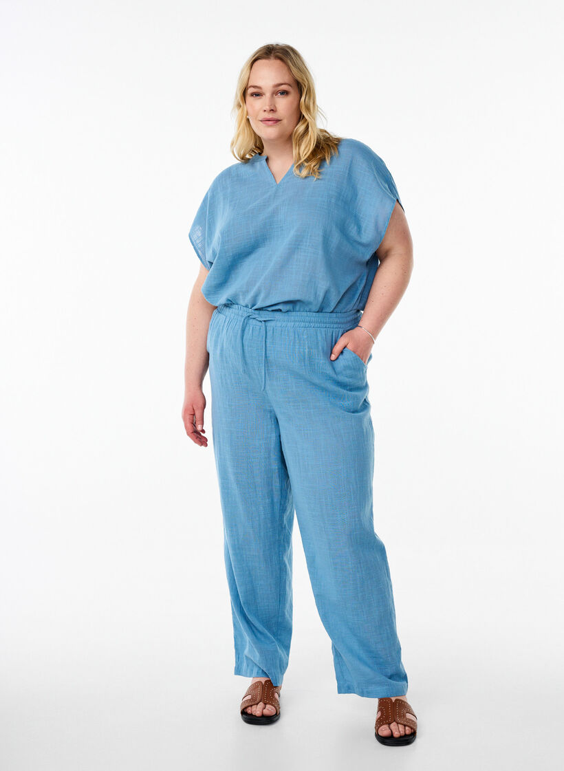 L&ouml;s blus med cap-&auml;rmar, Bl&aring;, Model image number 1