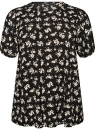 Blus med l&aring;nga &auml;rmar och blommigt tryck, Svart