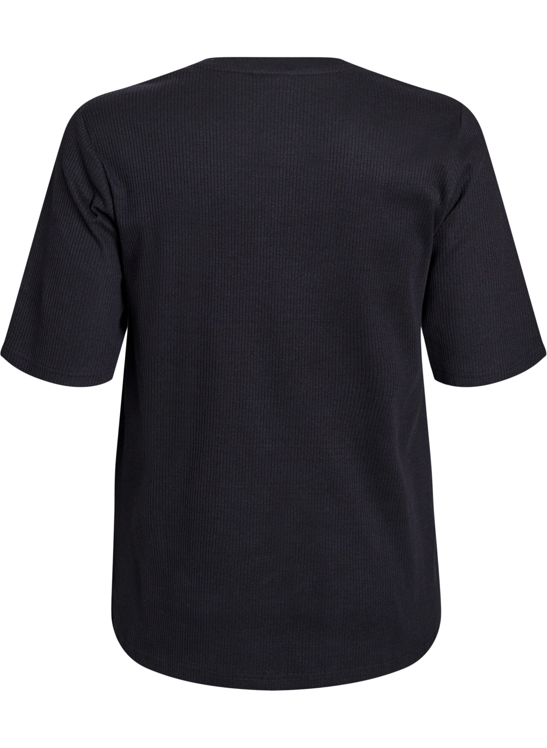 ZizziBlus i ribbad jersey med korta &auml;rmar, Svart, Packshot image number 1