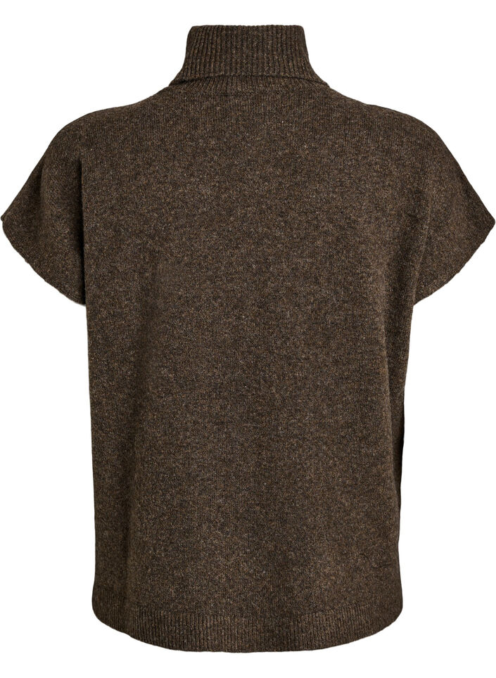 Stickad v&auml;st med polokrage, Brun, Packshot image number 1