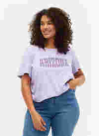 T-shirt i bomull med tryck, Lavender ARIZONA, Model