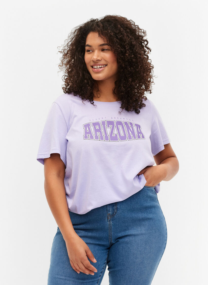 T-shirt i bomull med tryck, Lavender ARIZONA, Model image number 0