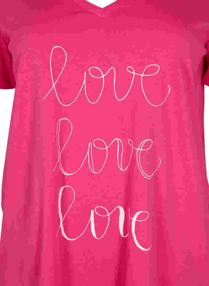 T-shirt i bomull med V-ringad hals och tryck, Fuchsia Purple Love, Packshot image number 2