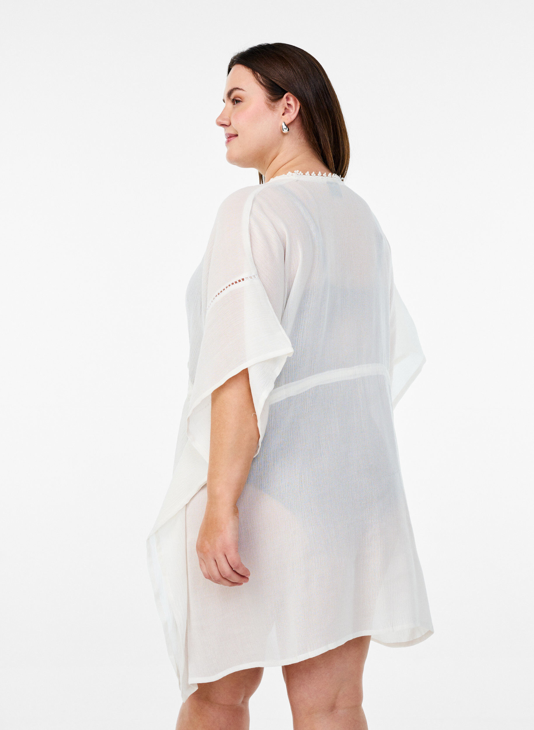 Zizzi Strandponcho med knytsk&auml;rp, Vit, Model image number 2