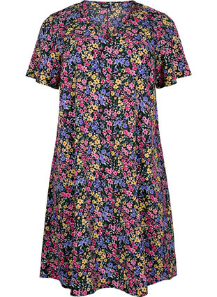 FLASH - V-ringad klänning med blommigt tryck, Multi Flower, Packshot image number 0
