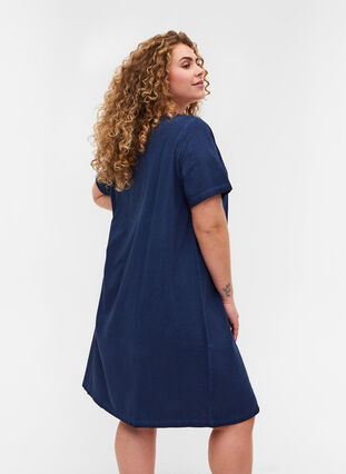 Klänning med spetsdetaljer och korta ärmar, Blue Washed , Model image number 1