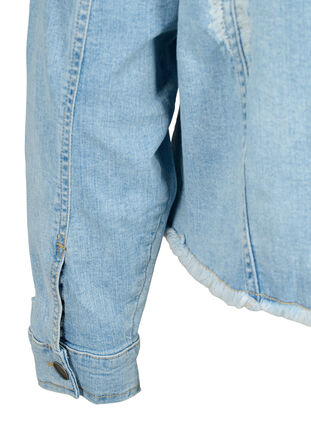 Kort jeansjacka med slitna detaljer, Light Blue Denim, Packshot image number 3