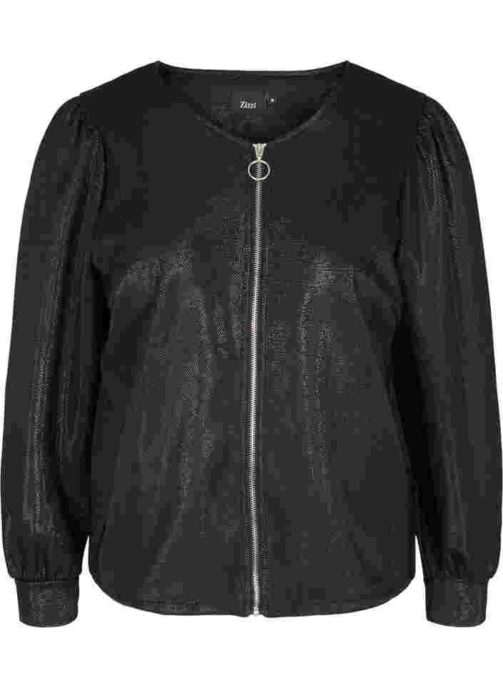 Kort jacka med glitter och dragkedja, Black, Packshot image number 0