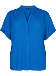 Kortärmad viskosskjorta med v-ringning, Classic Blue
