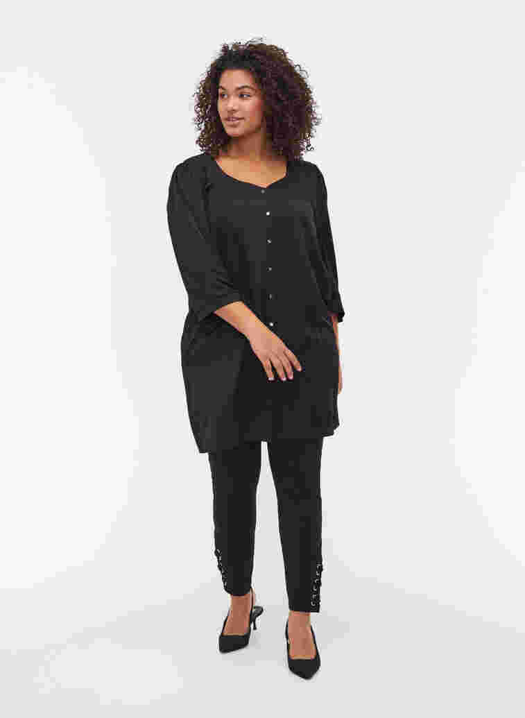 Tunika med knappar och 3/4 ärmar, Black, Model image number 2
