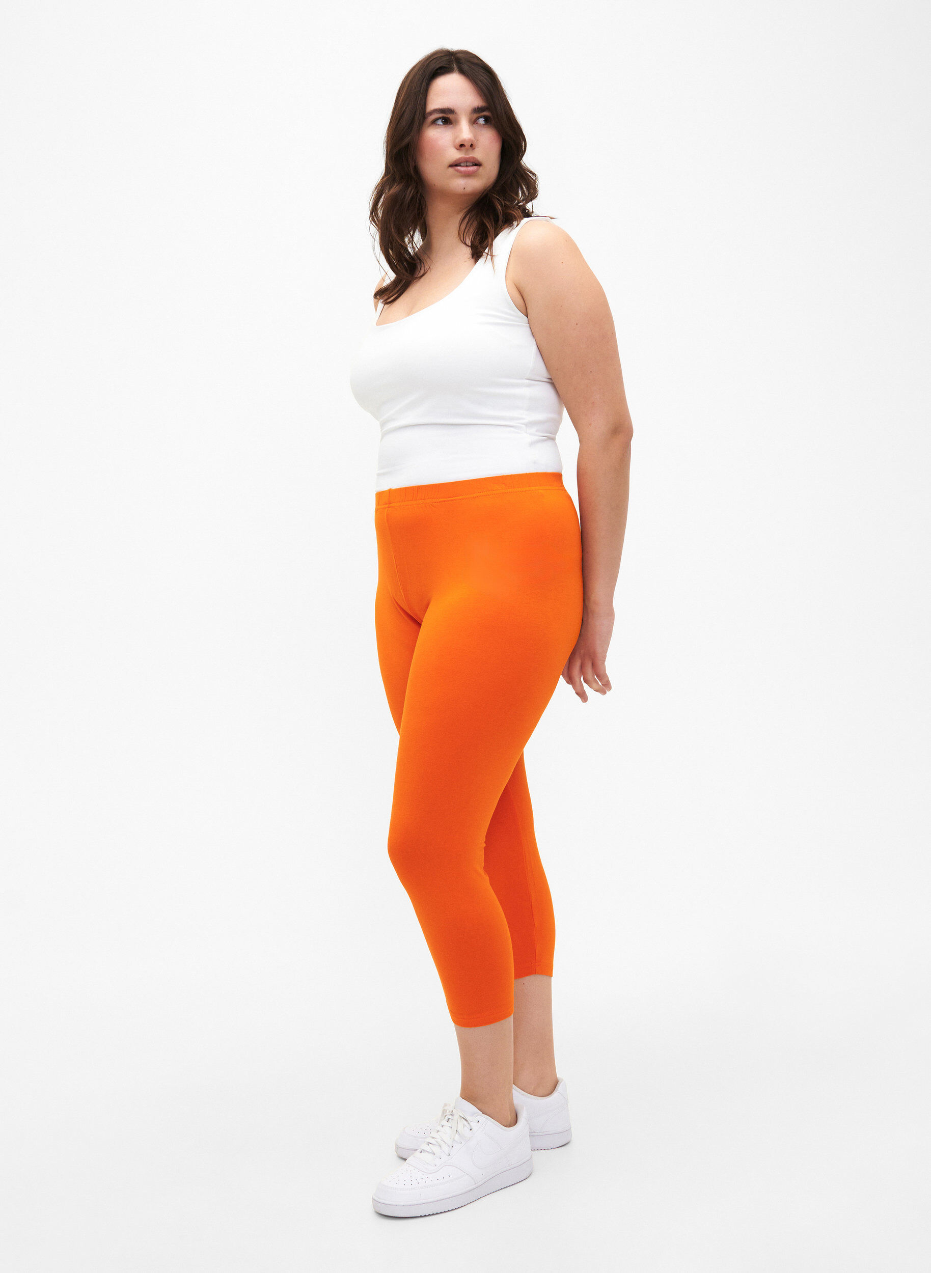Zizzi Basleggings i viskos med 3/4-delsl&auml;ngd, Orange, Model image number 1