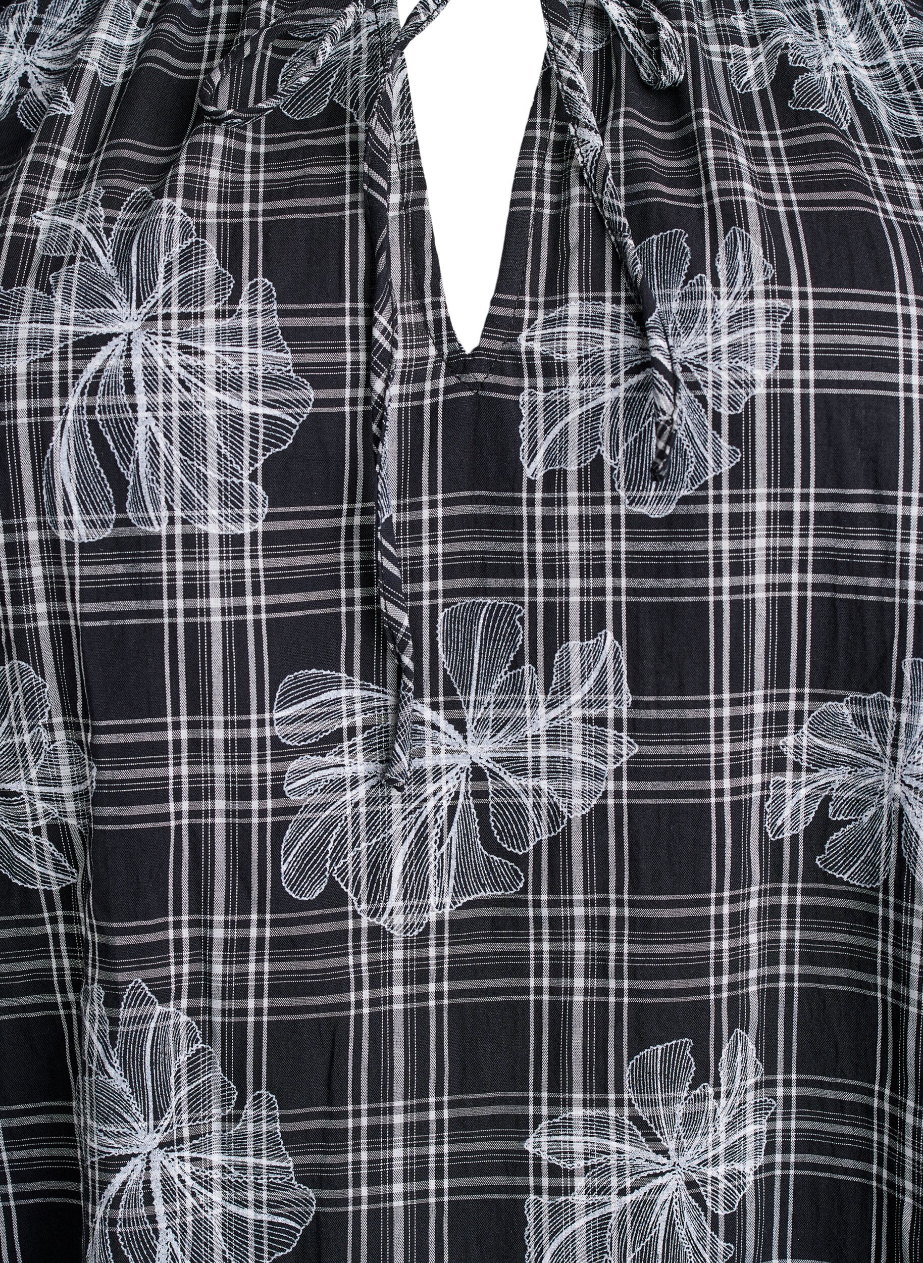 Zizzi Kort kl&auml;nning med rutigt och blommigt m&ouml;nster, Svart, Packshot image number 2