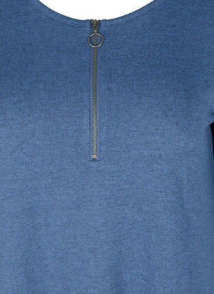 Blus med 3/4-ärmar och dragkedja, Colony Blue Melange, Packshot image number 2